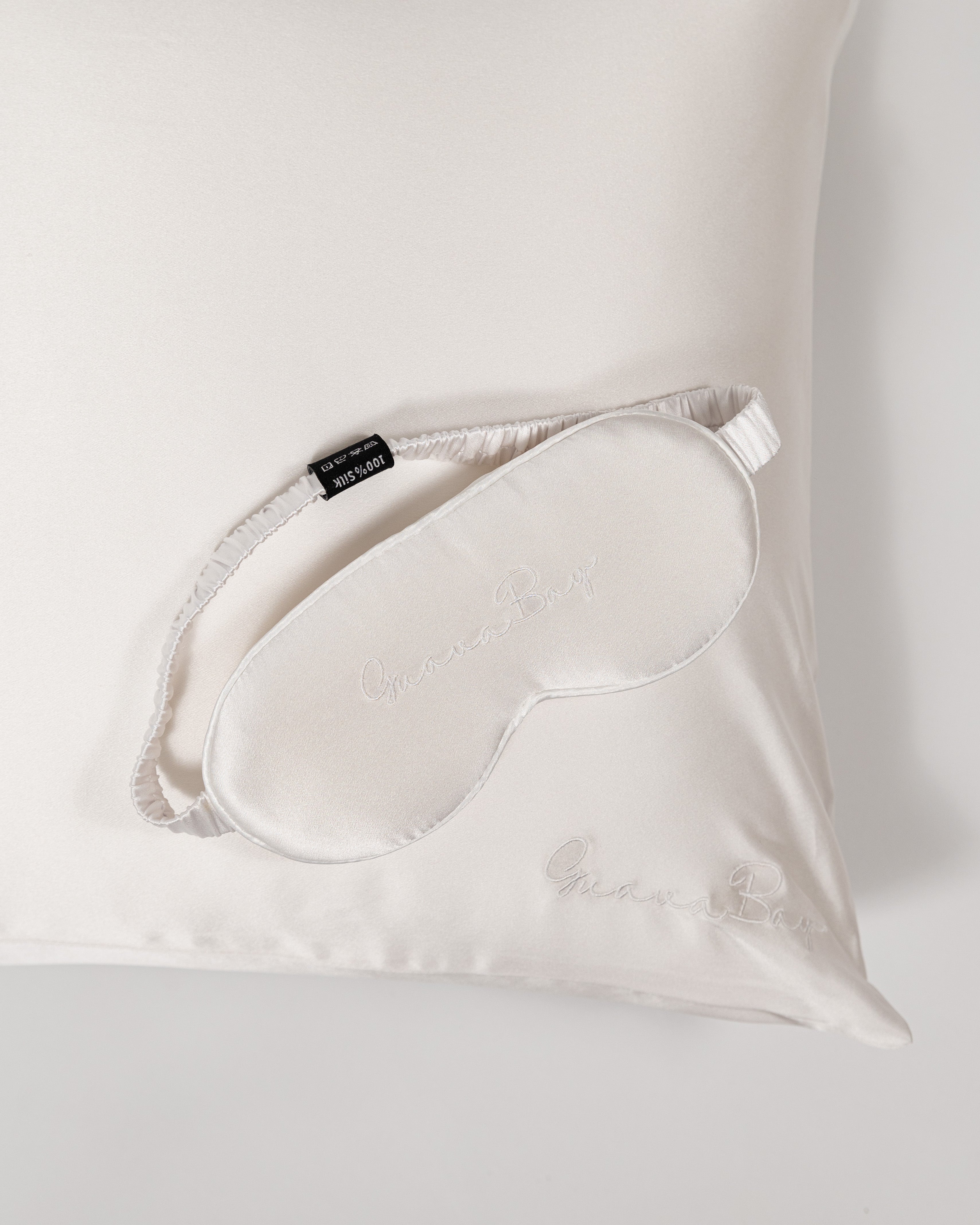 Premium Set 30 Momme- Pillowcase, 3D Eye Mask – White