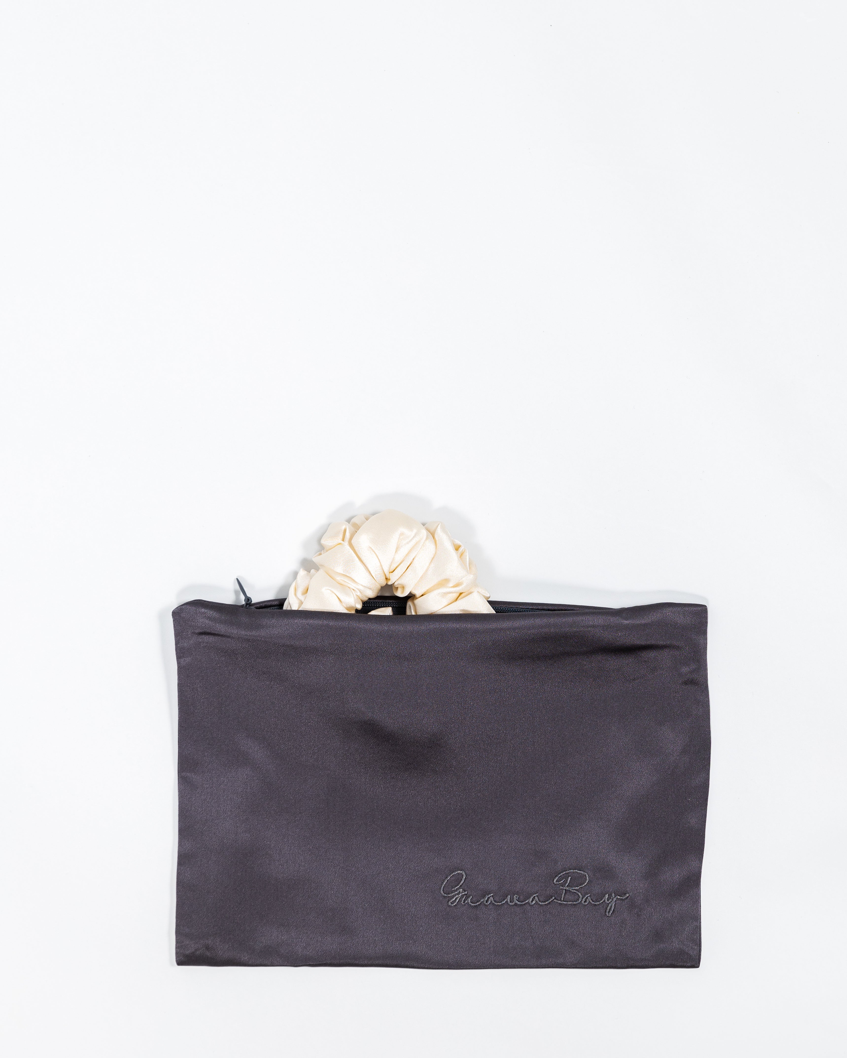 Travel Pouch 100% Mulberry Silk double layer 30 Momme - Charcoal