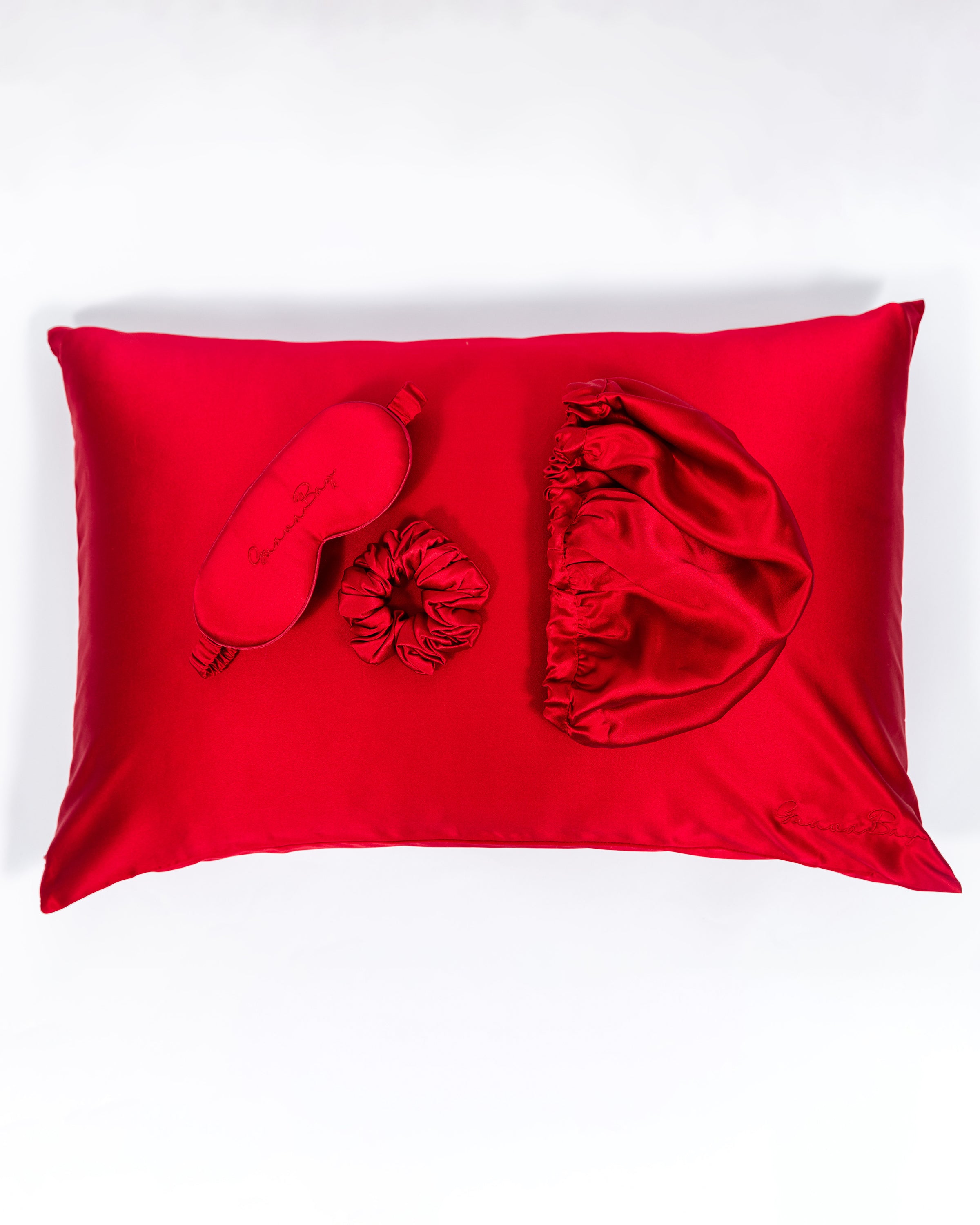 Ultimate Set 30 Momme- Pillowcase, Bonnet, 3D Eye Mask, Scrunchy – Red Wine