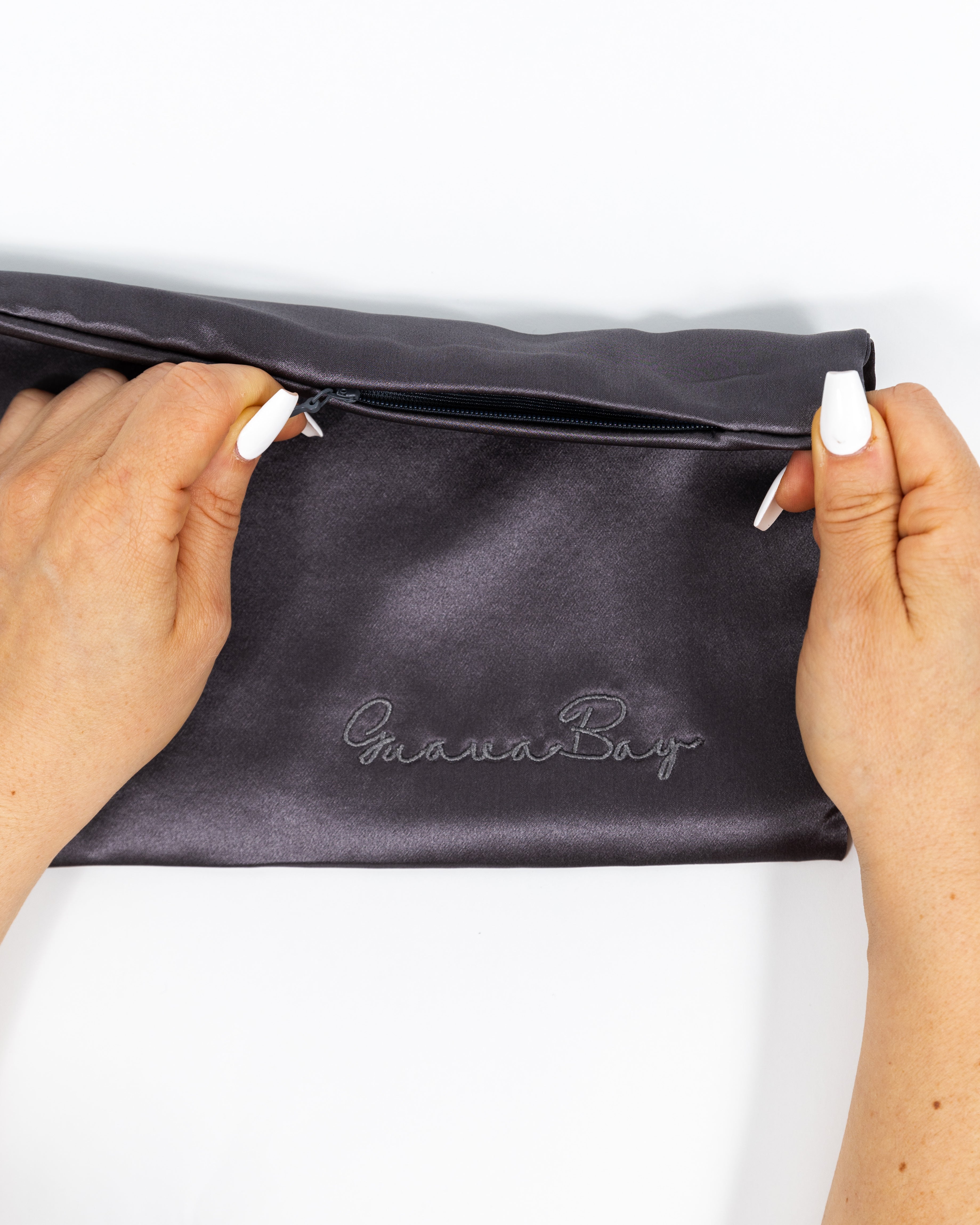 Travel Pouch 100% Mulberry Silk double layer 30 Momme - Charcoal