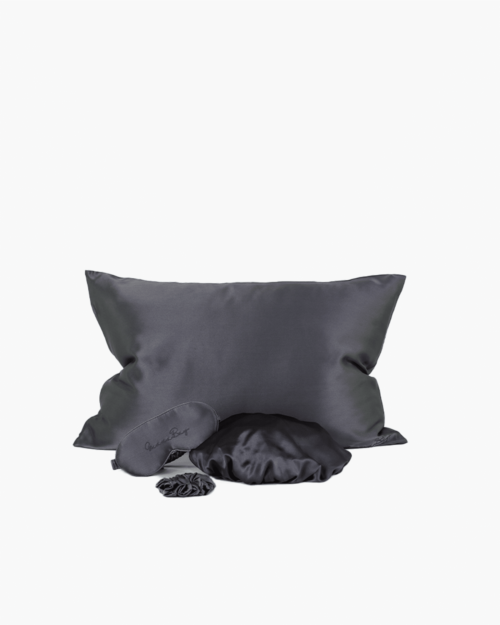 Ultimate Set 30 Momme- Pillowcase, Bonnet, 3D Eye Mask, Scrunchy – Charcoal