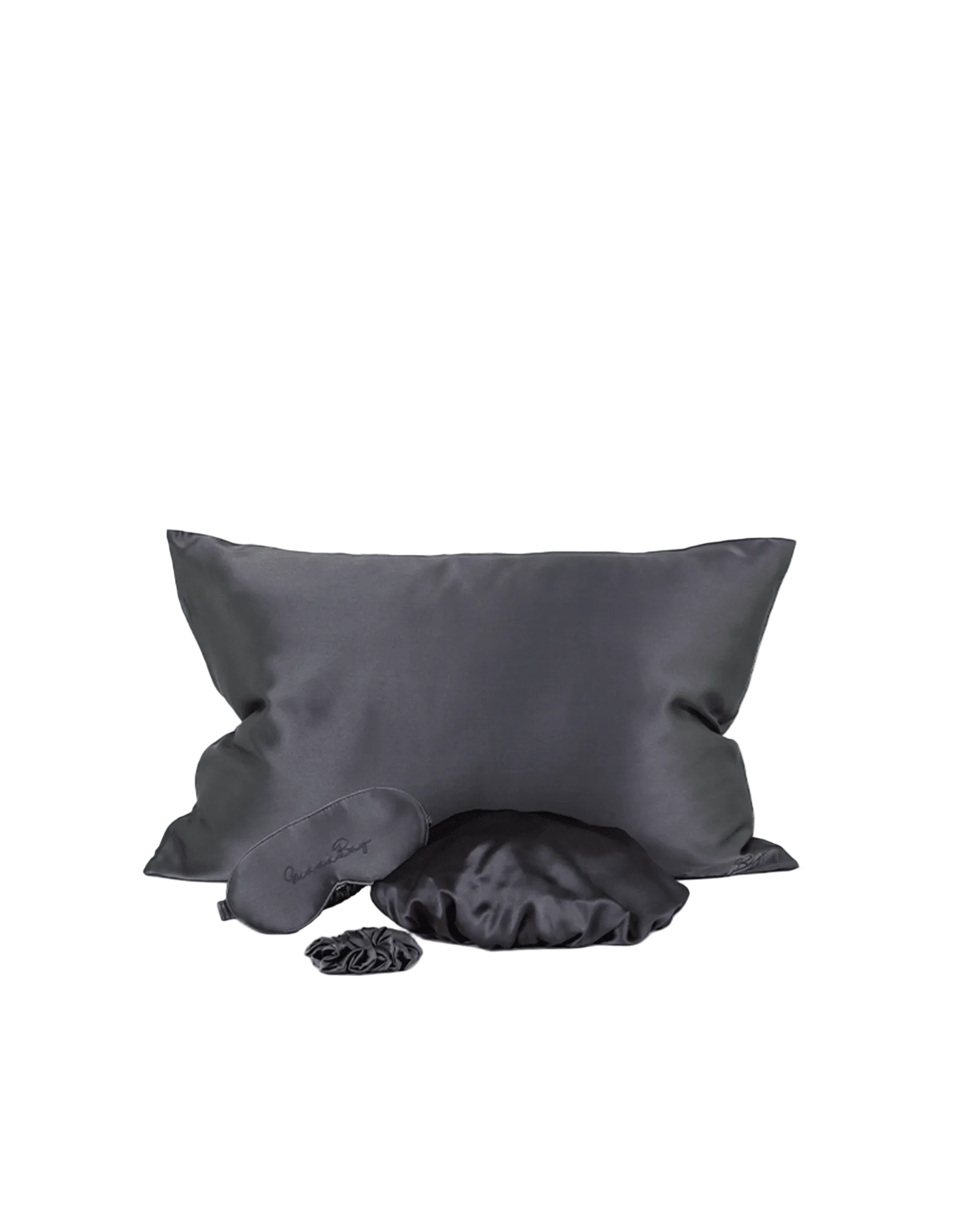 Ultimate Set 30 Momme- Pillowcase, Bonnet, 3D Eye Mask, Scrunchy – Charcoal
