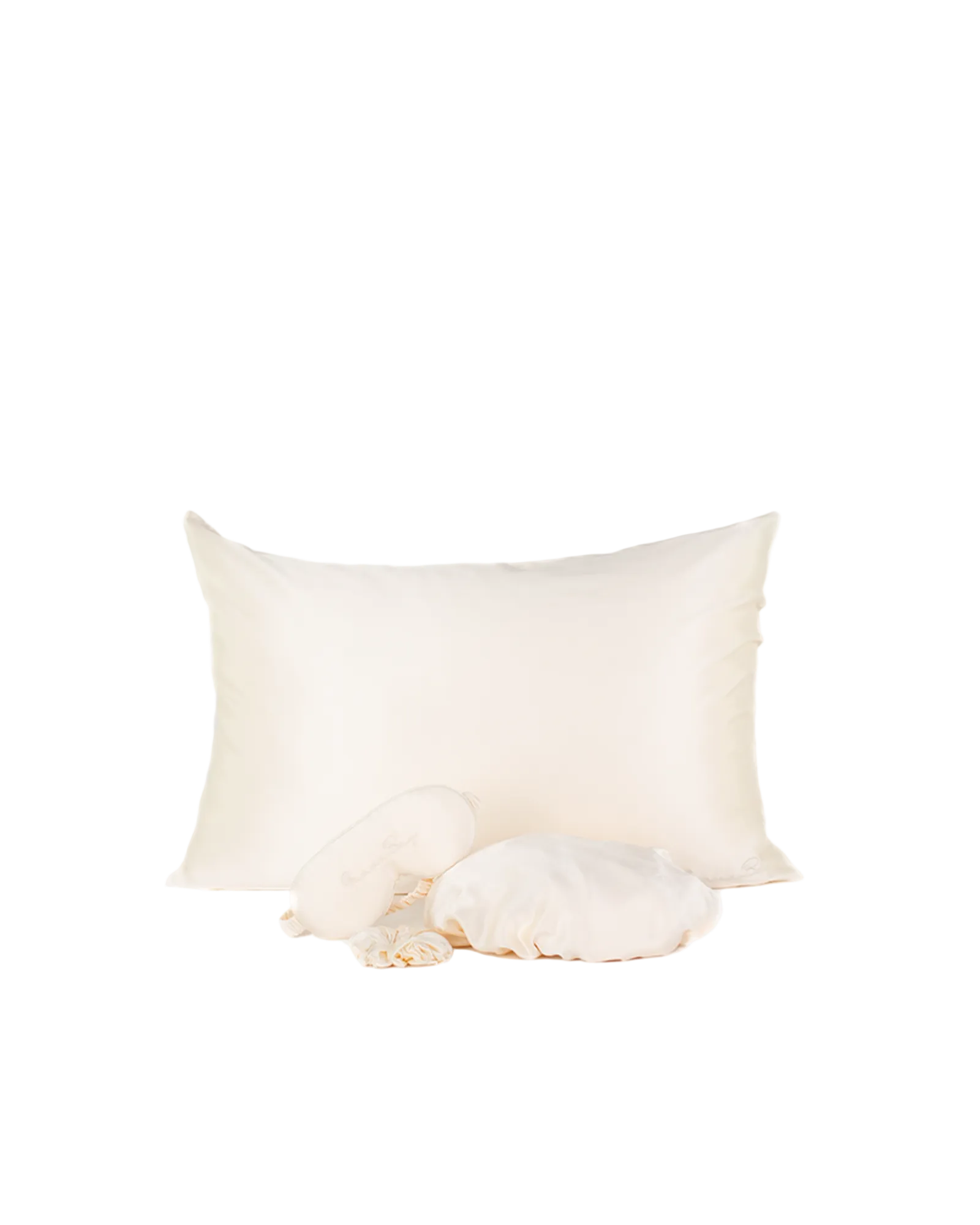 Ultimate Set 30 Momme- Pillowcase, Bonnet, 3D Eye Mask, Scrunchy – Cream