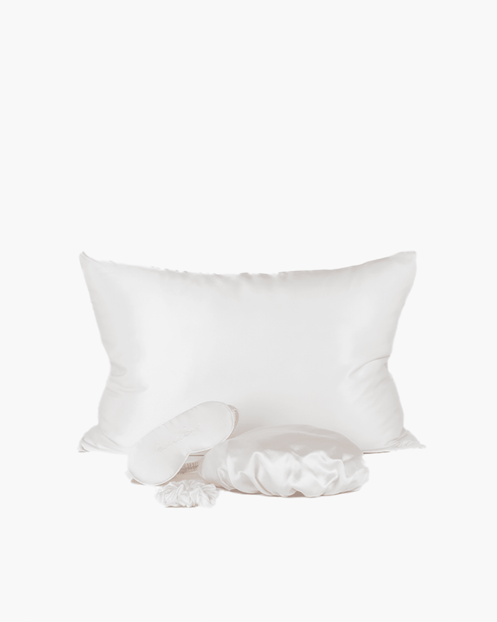 Ultimate Set 30 Momme- Pillowcase, Bonnet, 3D Eye Mask, Scrunchy – White