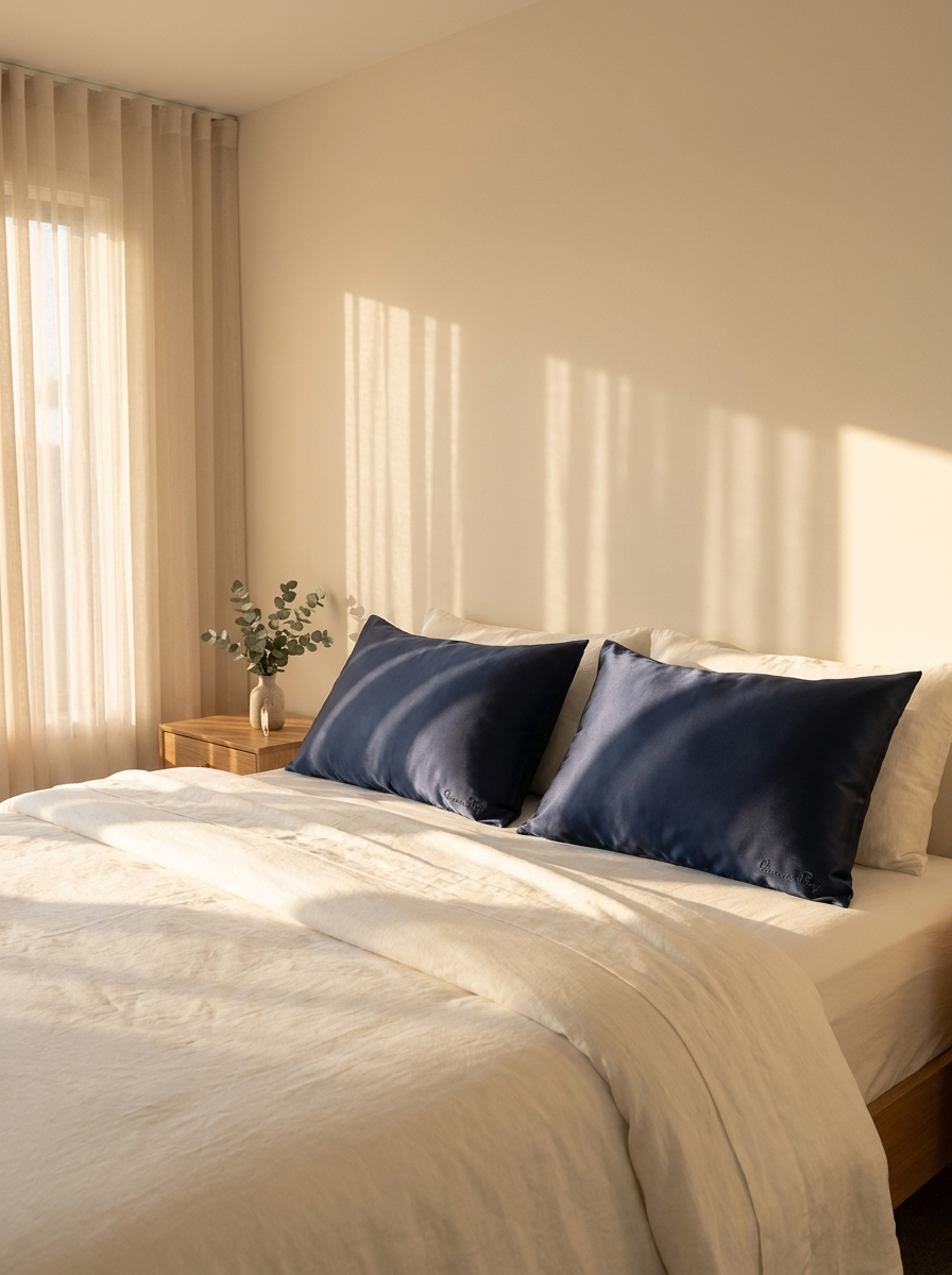 Pillowcase 100% Mulberry Silk – Navy Blue